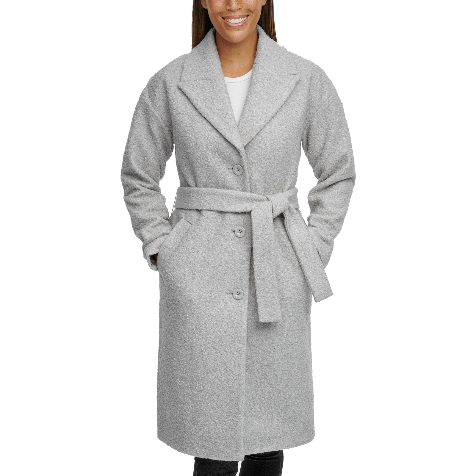 Kenneth Cole Ladies' Boucle Wrap Coat, LIGHT GREY, M
